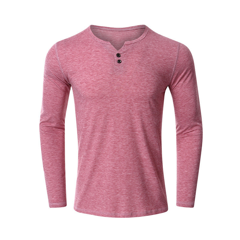 Fall V Neck Long Sleeves T Shirts for Men-Shirts & Tops-Brick Red-S-Free Shipping Leatheretro
