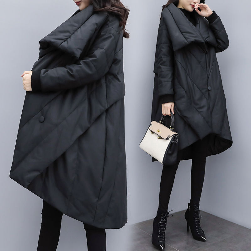 Black Women Cape Style Winter Overcoat-Outerwear-Black-M-Free Shipping Leatheretro