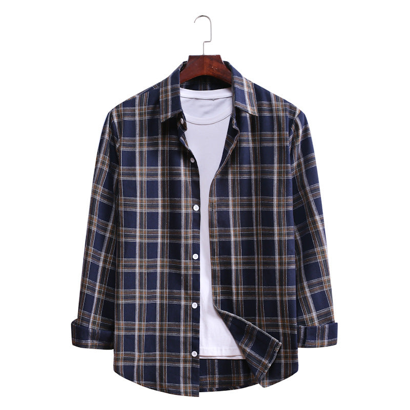 Casual Plaid Long Sleeves Shirts for Men-Shirts & Tops-AL028-Navy Blue-M-Free Shipping Leatheretro