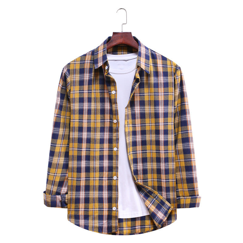 Casual Plaid Long Sleeves Shirts for Men-Shirts & Tops-AL031-Yelow-M-Free Shipping Leatheretro