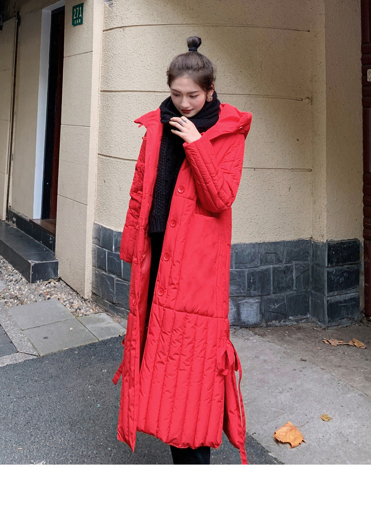 Winter Long Cotton Overcoats for Women-Outerwear-Red-M-Free Shipping Leatheretro