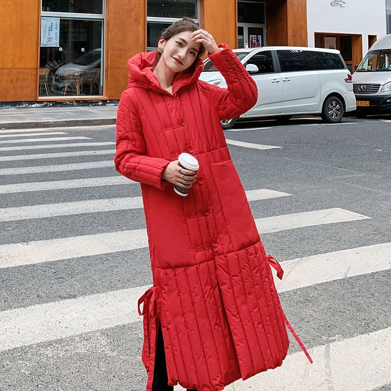 Winter Long Cotton Overcoats for Women-Outerwear-Red-M-Free Shipping Leatheretro