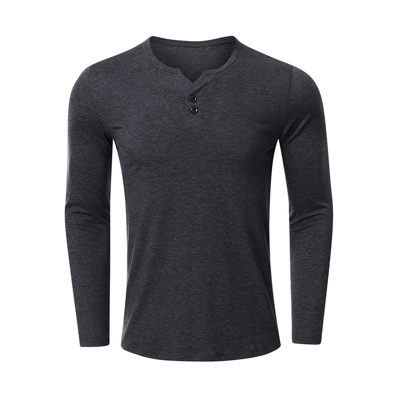 Fall V Neck Long Sleeves T Shirts for Men-Shirts & Tops-Grey-S-Free Shipping Leatheretro