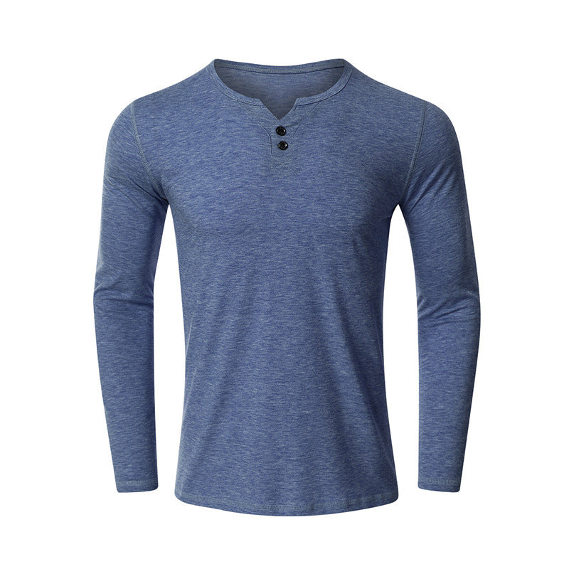 Fall V Neck Long Sleeves T Shirts for Men-Shirts & Tops-Blue-S-Free Shipping Leatheretro