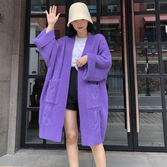 Casual Office Lady Knitted Cardigan Overcoats-Outerwear-Purple-One Size-Free Shipping Leatheretro