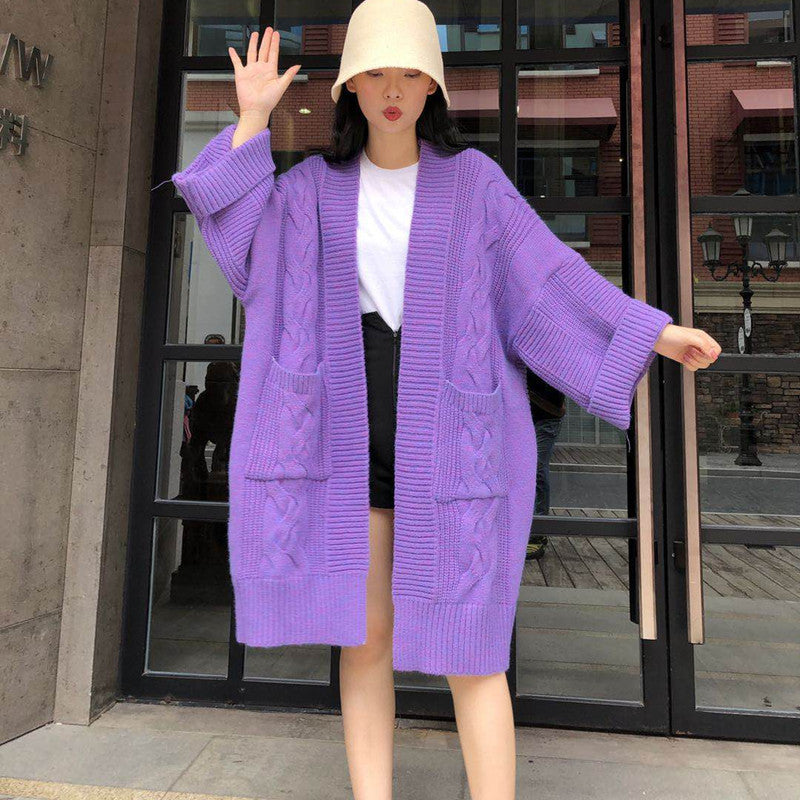 Casual Office Lady Knitted Cardigan Overcoats-Outerwear-Purple-One Size-Free Shipping Leatheretro