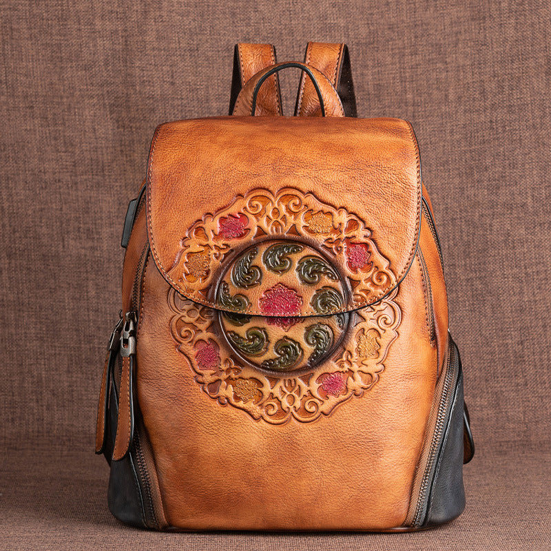 Vintage Large Storage Handmade Leather Backpack for Women 8098-Leather Backpack-Brown-Free Shipping Leatheretro