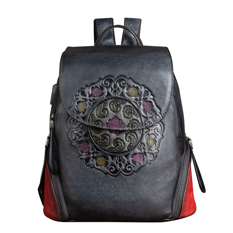 Vintage Large Storage Handmade Leather Backpack for Women 8098-Leather Backpack-Gray-Free Shipping Leatheretro