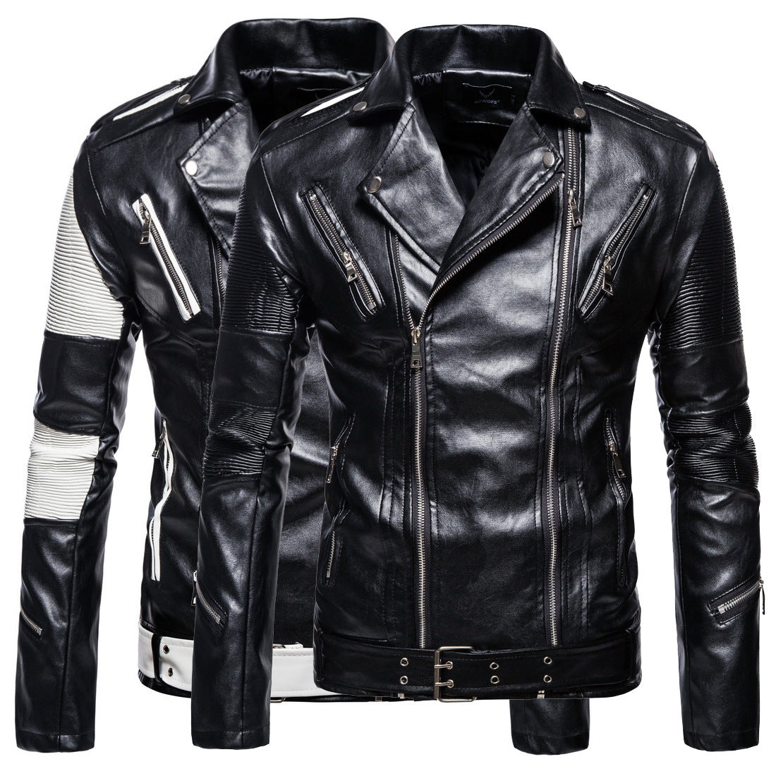 Fall Plus Sizes Pu Leather Jackets for Men-Coats & Jackets-White-M-Free Shipping Leatheretro