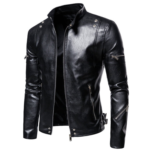 Black Plus Sizes Pu Leather Jacket & Coats-Coats & Jackets-Black-XL-Free Shipping Leatheretro