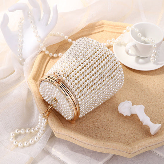 Gorgeous DIY Pearl Bucket Bag/Evening Party Bag-Handbags, Wallets & Cases-Ivory-Free Shipping Leatheretro
