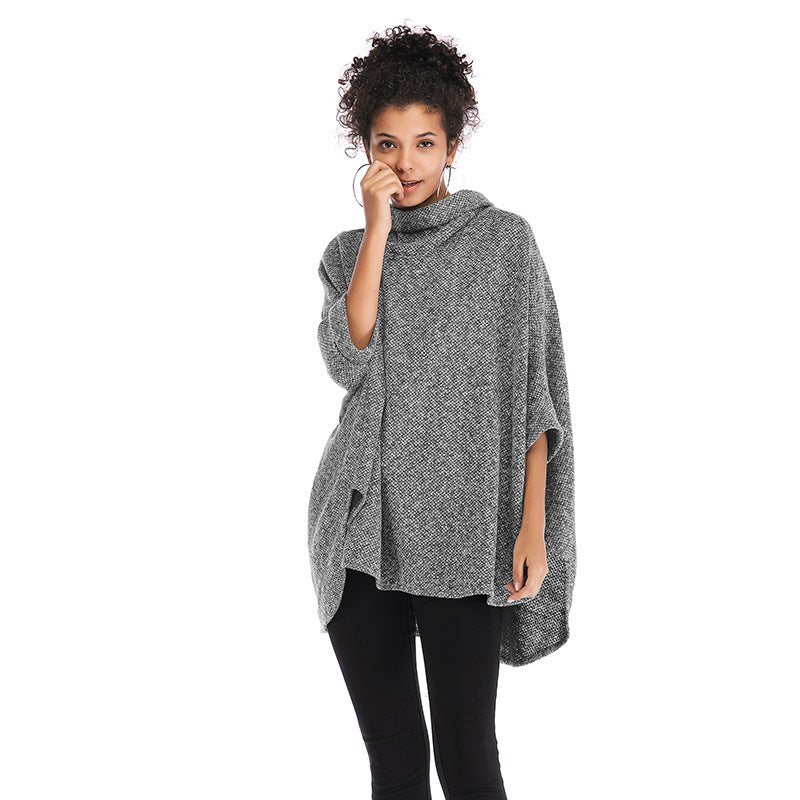 High Neck Irregular Knitting Capes for Women-Shirts & Tops-Light Gray-One Size-Free Shipping Leatheretro