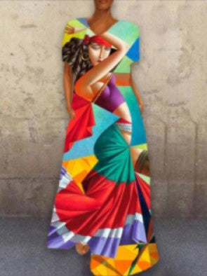 Vintage Face Cat Colorful Print Long Dresses for Women-Dresses-Dancing Girls-S-Free Shipping Leatheretro