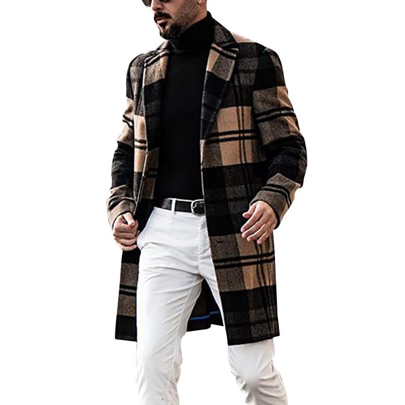 Casual Plaid Winter Men's Long Overcoat-Men Overcoat-The same as picture-S-Free Shipping Leatheretro