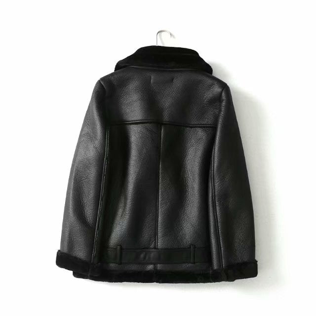 Fashion Winter Pu Leather with Fur Motorcycle Jacket Coats-Outerwear-Black-A-XS-Free Shipping Leatheretro