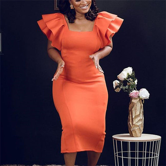 Elegant Orange Evening Party Dresses-Dresses-Orange-S-Free Shipping Leatheretro