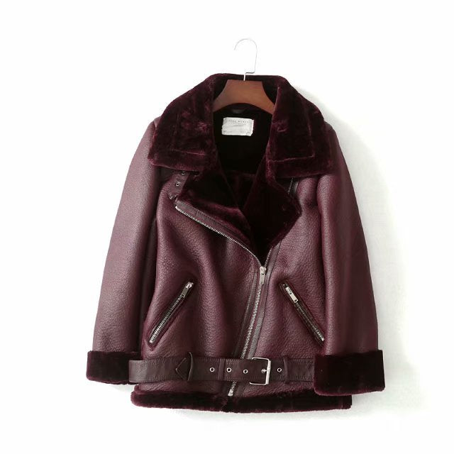 Fashion Winter Pu Leather with Fur Motorcycle Jacket Coats-Outerwear-Wine Red-A-XS-Free Shipping Leatheretro