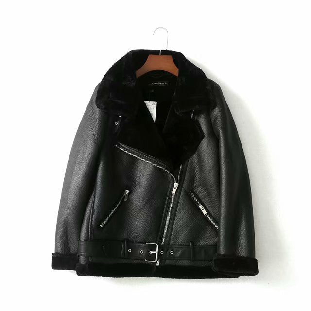 Fashion Winter Pu Leather with Fur Motorcycle Jacket Coats-Outerwear-Black-A-XS-Free Shipping Leatheretro