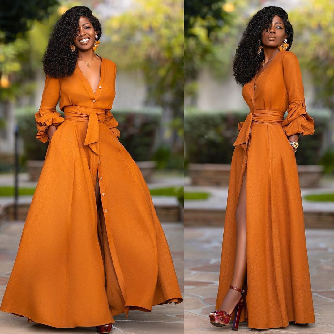 Sexy Long Sleeves Belt Shirt Dress-Maxi Dresses-Orange-S-Free Shipping Leatheretro