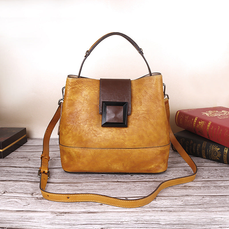 Handmade Vintage Women Leather Crossbody Bags-Leather Women Bags-Yellow-Free Shipping Leatheretro