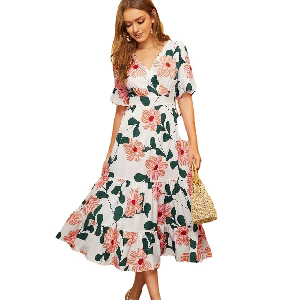 Summer Women Chiffon Floral Beach Dresses-Dresses-White-S-Free Shipping Leatheretro