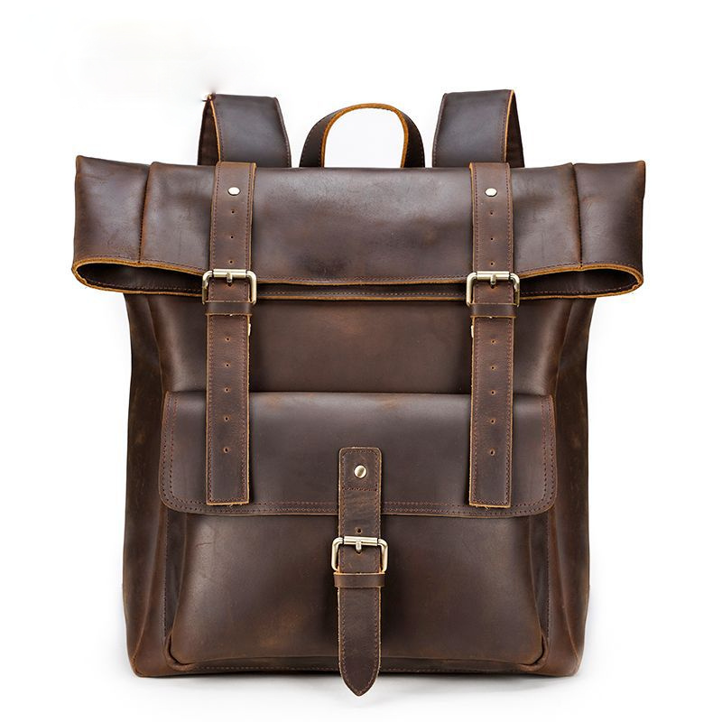 Vintage Large Storage 17" Traveling Backpack C3771-Leatehr Backpack-Dark Brown-Free Shipping Leatheretro