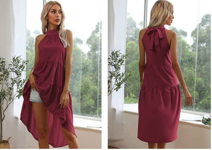Elegant Halter Asymmetry Women Dresses-Dresses-Khaki-S-Free Shipping Leatheretro