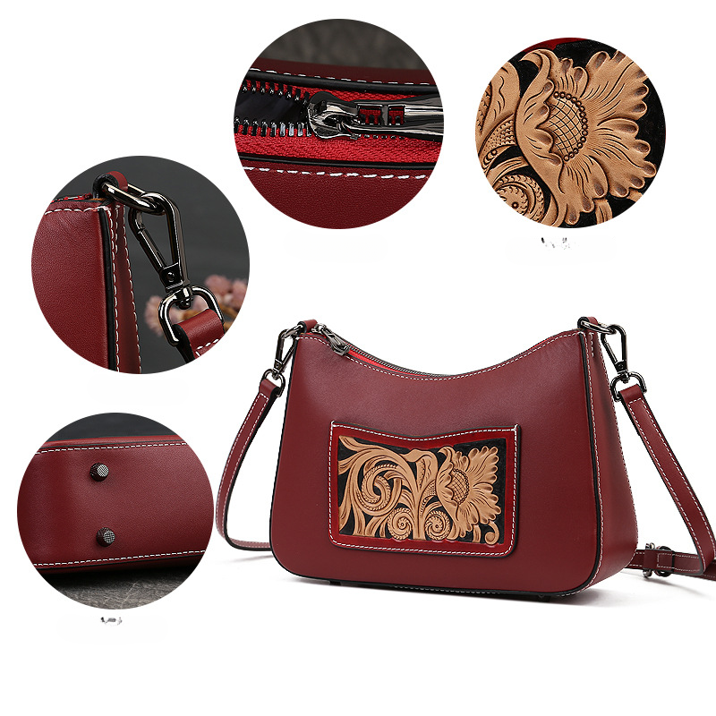Vintage Engraved Cowhide Leather Shoulder Bags 9086-Handbags-Red-Free Shipping Leatheretro