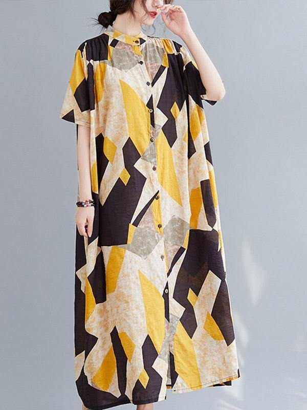 Printed Stand Collar Long Dress-Cozy Dresses-SAME AS PICTURE-FREE SIZE-Free Shipping Leatheretro