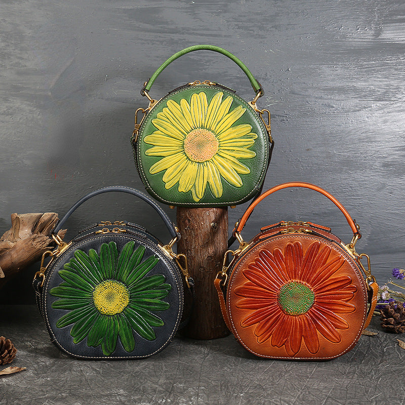 Vintage Cowhide Leather Round Shape Women Handbags 6222-Handbags-Yellow-Free Shipping Leatheretro