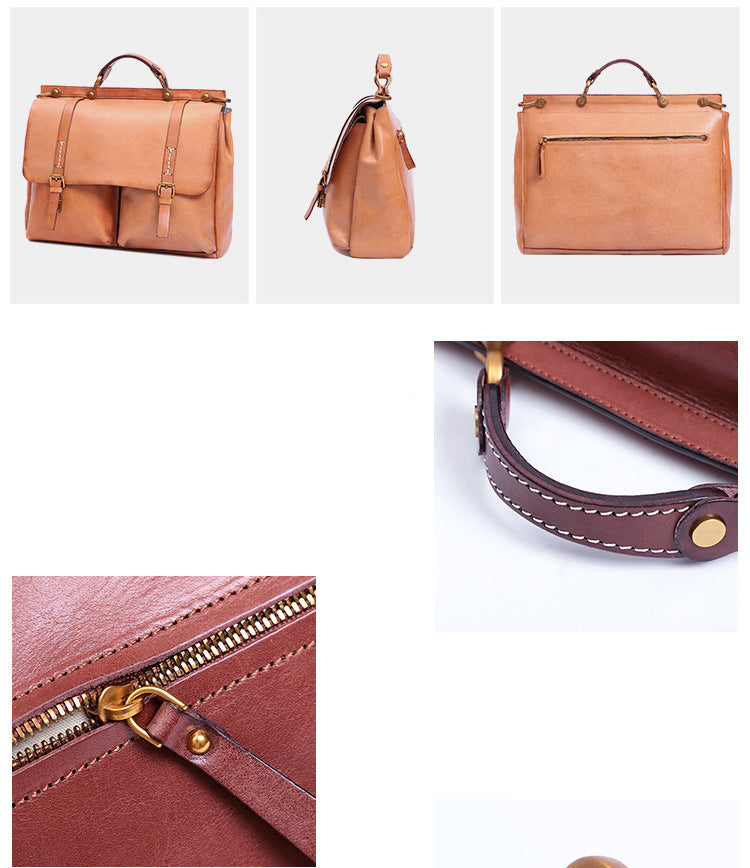 Vintage Large Storage 15.6" Leather Business Bag for Women 8781-Briefcases-Black-Free Shipping Leatheretro