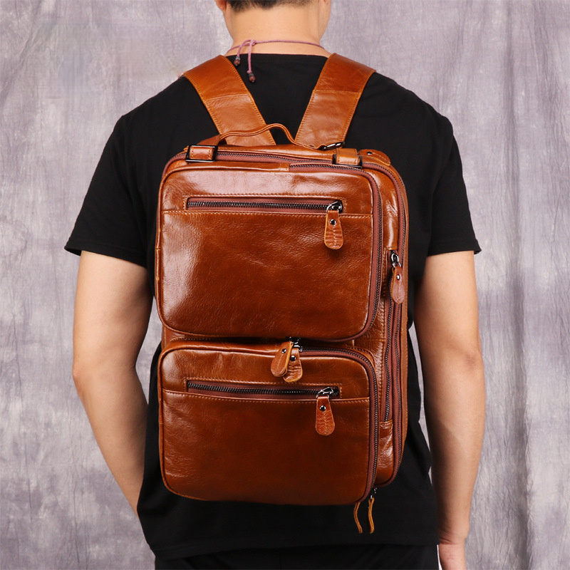 Vintage Men Multi Functional Backpack & business Briefcase J6332-Leather Backpack-Coffee-Free Shipping Leatheretro