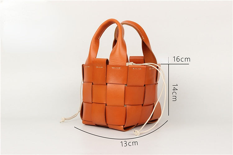 Handmade Leather Woven Bucket Handbags for Women B005-Handbags, Wallets & Cases-Brown-Free Shipping Leatheretro