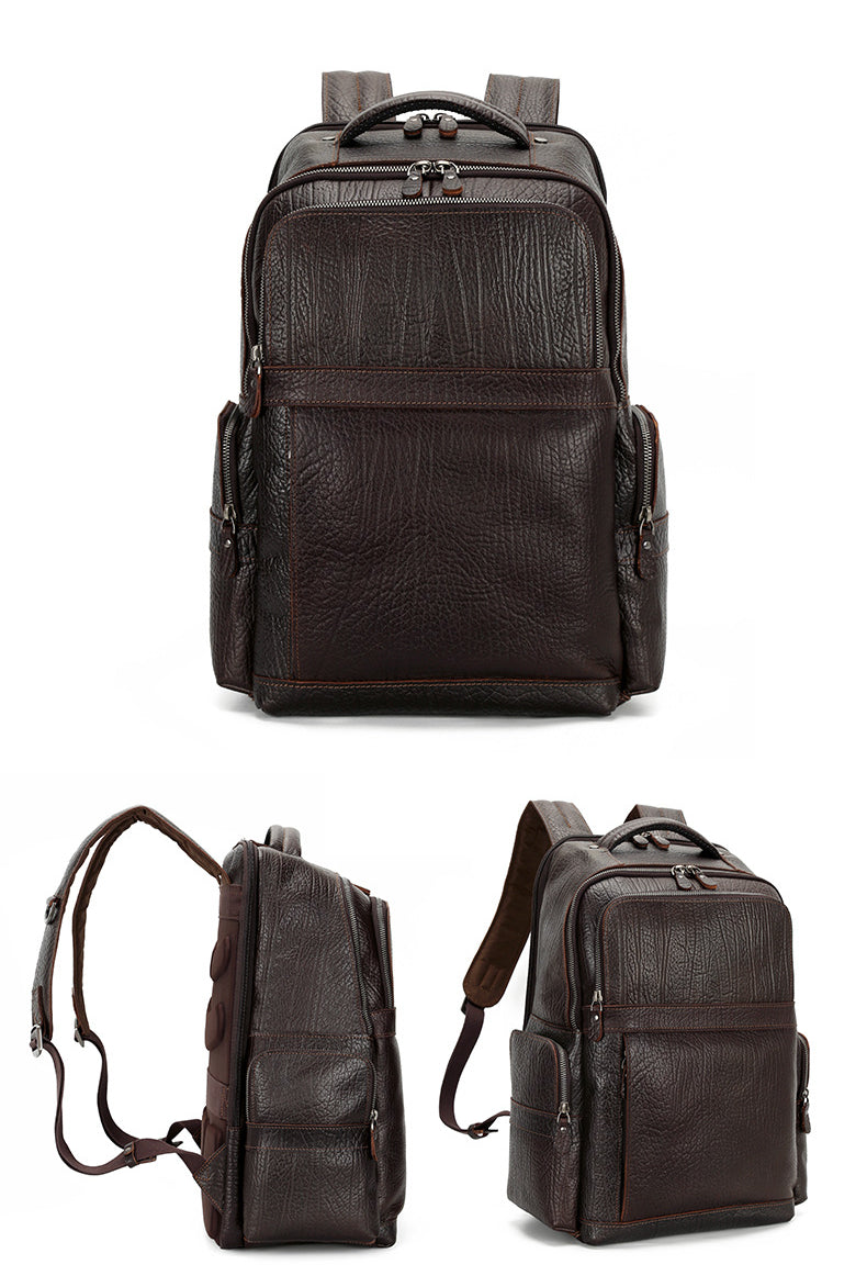 Cowhide Leather Leather Business Backpack for Men P0088-Black-Free Shipping Leatheretro