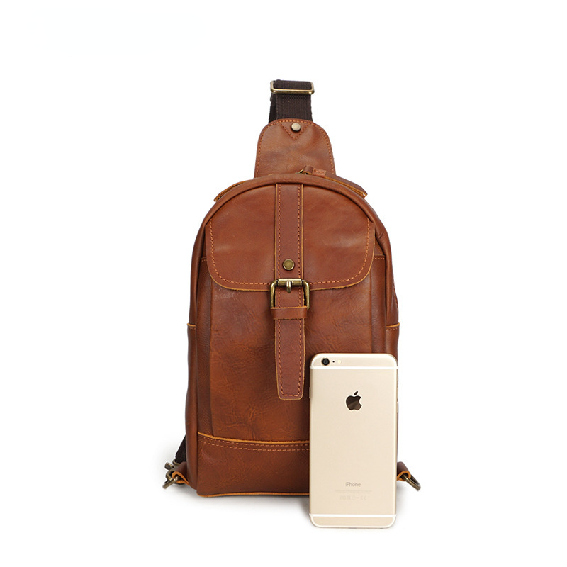 Vintage Exercising Cowhide Leather Chest Bag-Coffee-Free Shipping Leatheretro