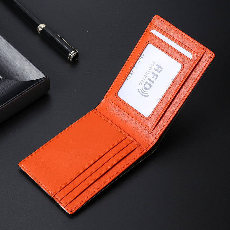 Black Small Ultra-Thin Leather Money Clips for Men 213-Leather Wallets-Orange-Inside-Free Shipping Leatheretro