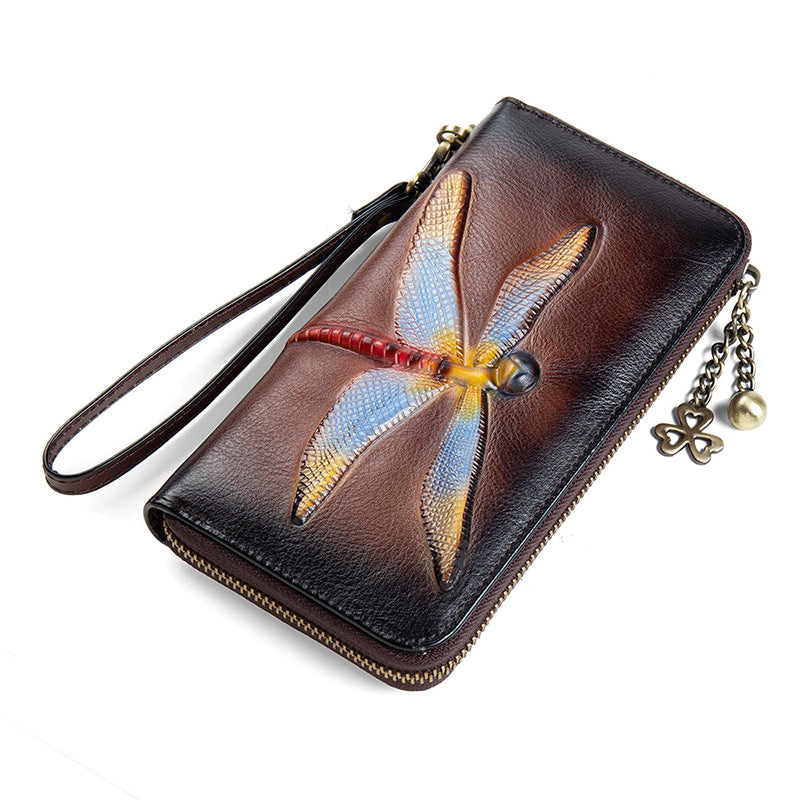 Vintage Women RFID Leather Hand Drawn Craft Wallet 6042-Leather Wallet for Women-Brown-Free Shipping Leatheretro