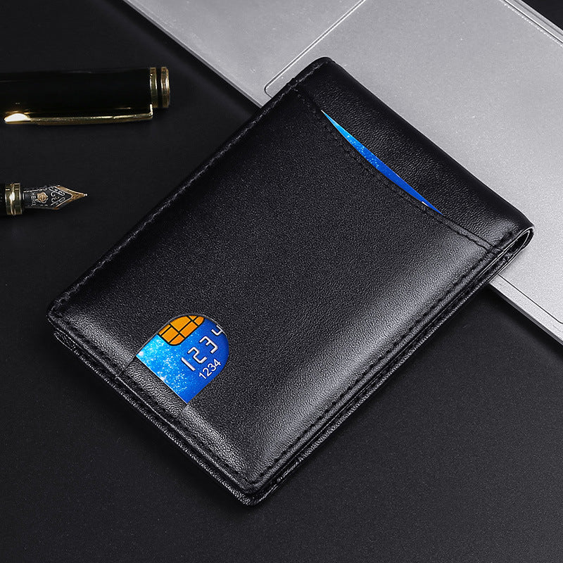 Black Small Ultra-Thin Leather Money Clips for Men 213-Leather Wallets-Blue-Inside-Free Shipping Leatheretro