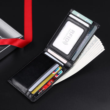 Black Small Ultra-Thin Leather Money Clips for Men 213-Leather Wallets-Blue-Inside-Free Shipping Leatheretro