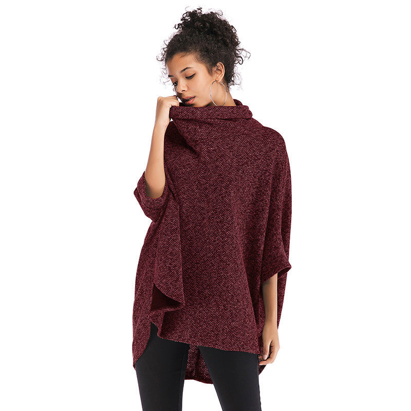 High Neck Irregular Knitting Capes for Women-Shirts & Tops-Wine Red-One Size-Free Shipping Leatheretro