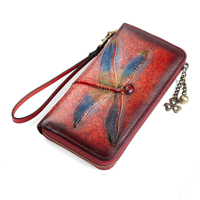 Vintage Women RFID Leather Hand Drawn Craft Wallet 6042-Leather Wallet for Women-Red-Free Shipping Leatheretro