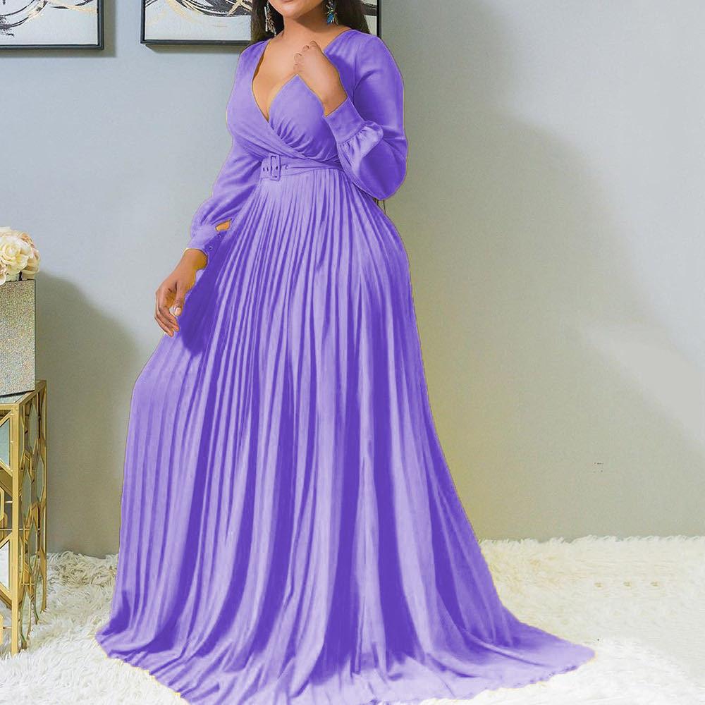 Women V Neck Plus Size Long Dresses-Maxi Dresses-Purple-S-Free Shipping Leatheretro