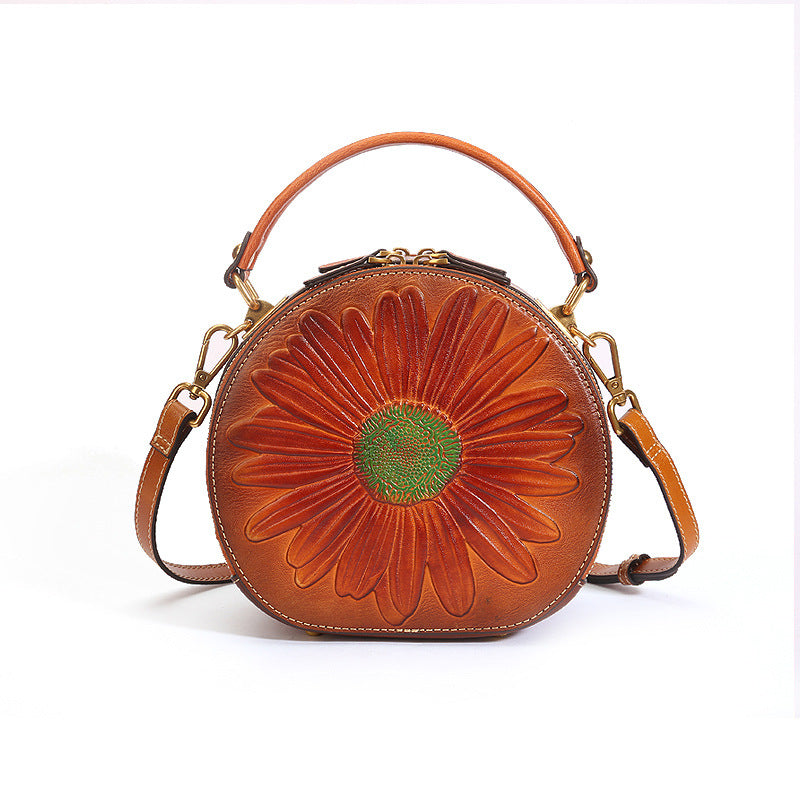 Vintage Cowhide Leather Round Shape Women Handbags 6222-Handbags-Yellow-Free Shipping Leatheretro