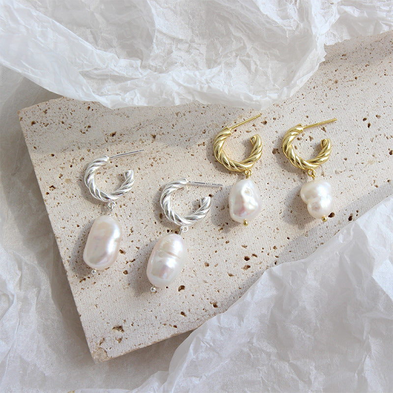 Sterling Silver Baroque Pearl Earrings for Women-Earrings-Silver-Free Shipping Leatheretro