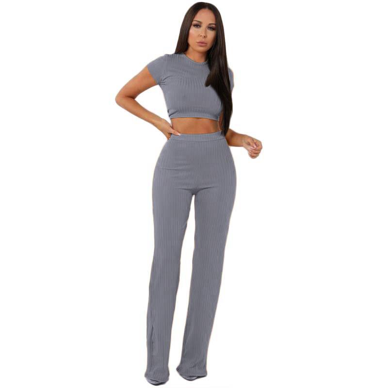 Leisure Elastic Two Pieces Women Outfits-Two Pieces Suits-Gray-S-Free Shipping Leatheretro