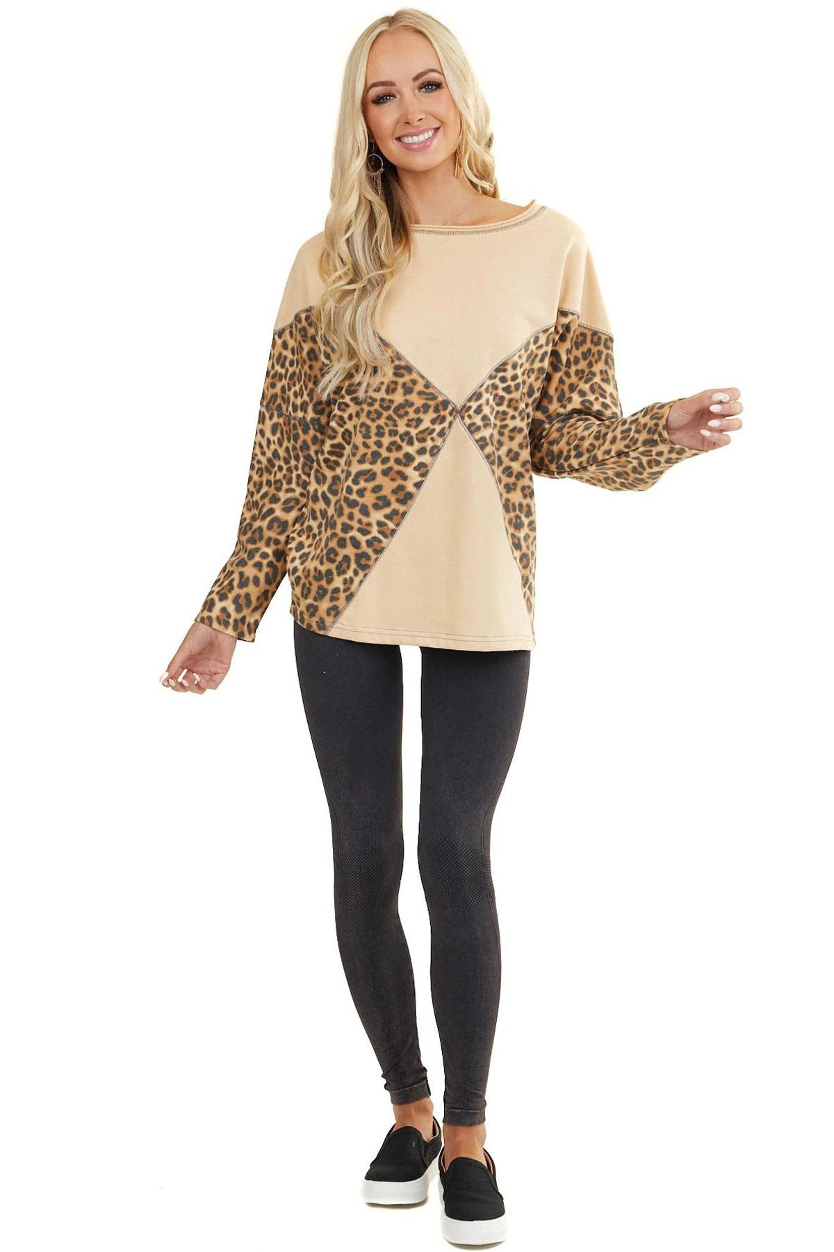 One Shoudler Long Sleeves Leopard Fall Sweaters-Sweater&Hoodies-Khaki-S-Free Shipping Leatheretro
