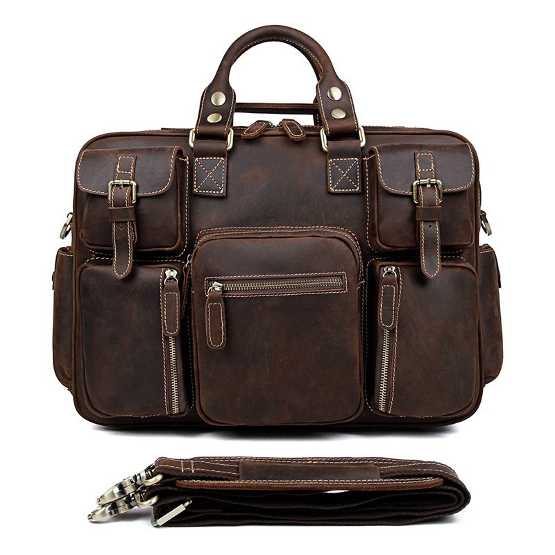 Luxury Multi Pockets Genuine Leather Business Briefcase 7028-Leather Briefcase-Coffee-Free Shipping Leatheretro