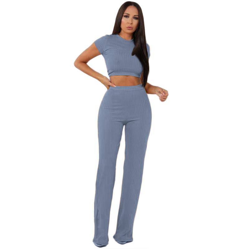 Leisure Elastic Two Pieces Women Outfits-Two Pieces Suits-Light Blue-S-Free Shipping Leatheretro
