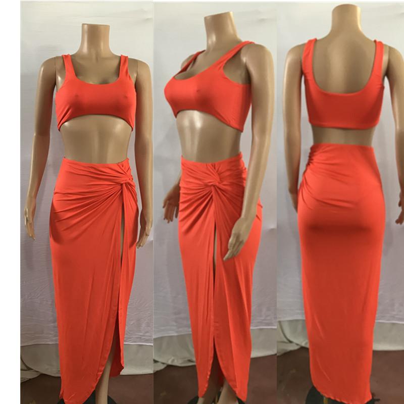 Sexy Women Strapless 2 Pieces Dresses-Maxi Dresses-Orange-S-Free Shipping Leatheretro
