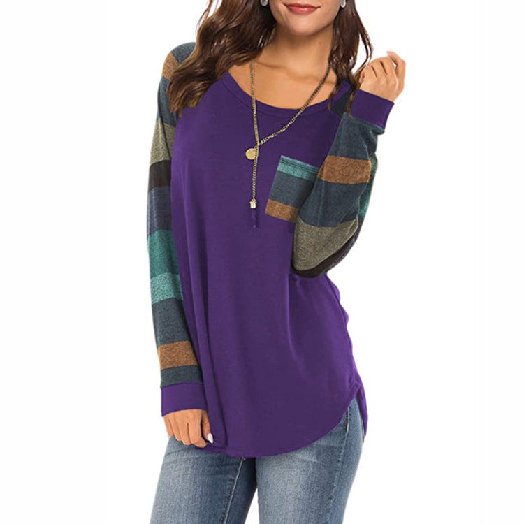 Casual Long Sleeves Plus Sizes T Shirts-Shirts & Tops-Purple-S-Free Shipping Leatheretro